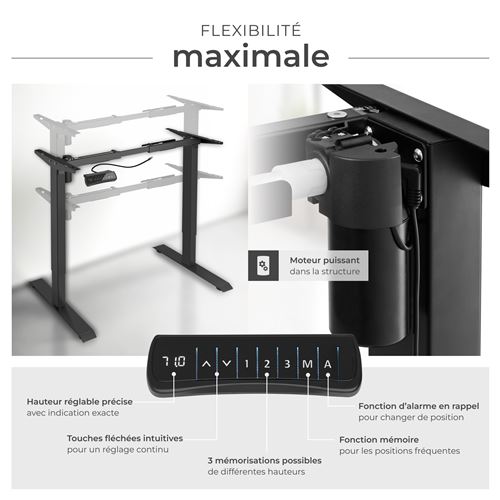 Tectake Bureau Assis Debout Pietement 3 Fonctions 1 Moteur Noir Achat Prix Fnac