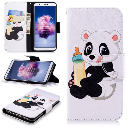 Etui en PU panda tenant une bouteille pour votre Huawei P Smart/Enjoy 7S