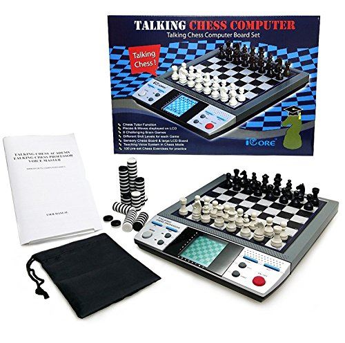 ICORE Electronic Travel Magnetic Talking Chess Board Games 8 in 1, Portable Game Boards Computer Chess Set, Chessboard Checkers No Stress for Kids Adults