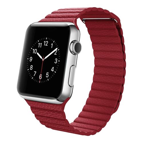 Bracelet Apple Watch 42 et 44 mm en Cuir matelassé et Magnétique - Rouge