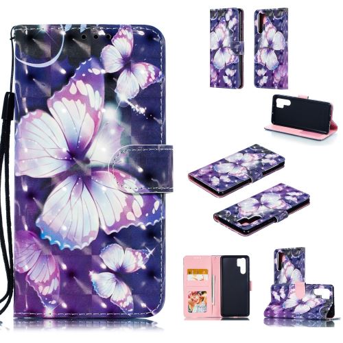 Etui en PU impression de motifs décoratifs par points lumineux papillons violets pour votre Huawei P30 Pro