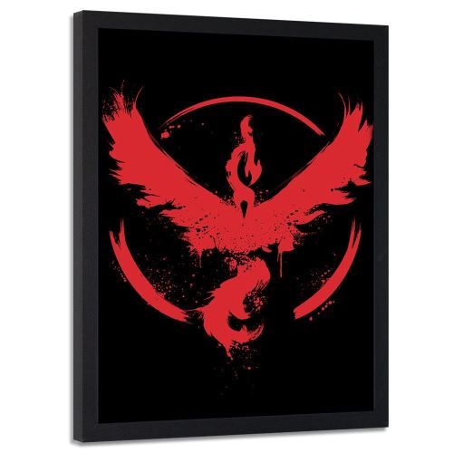 Feeby Image encadrée Tableau murale moderne cadre noir, Phénix rouge 50x70 cm