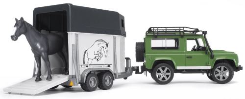 Bruder - 2592 - véhicule miniature - modèles simples - land rover defender 90 break avec van et un cheval