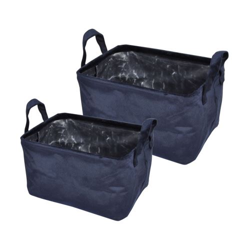 Paris Prix - Lot De 2 Panières Rectangles velvet 32cm Bleu Foncé