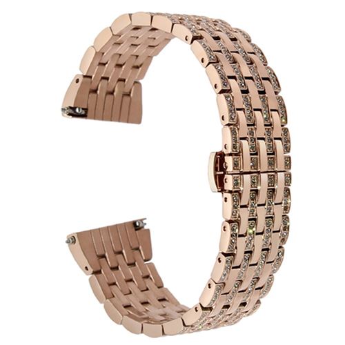 Bracelet en métal brillant décor strass en acier inoxydable avec boucle papillon or rose pour votre Samsung Gear S2 Classic