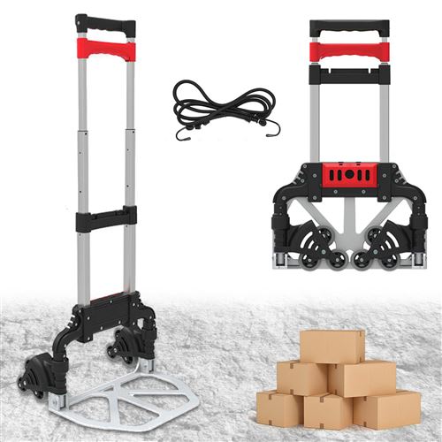 Diable Chariot Pliable L&eacute;ger T&eacute;lescopique - 6 Roues - Charge 60 kg - Aluminium