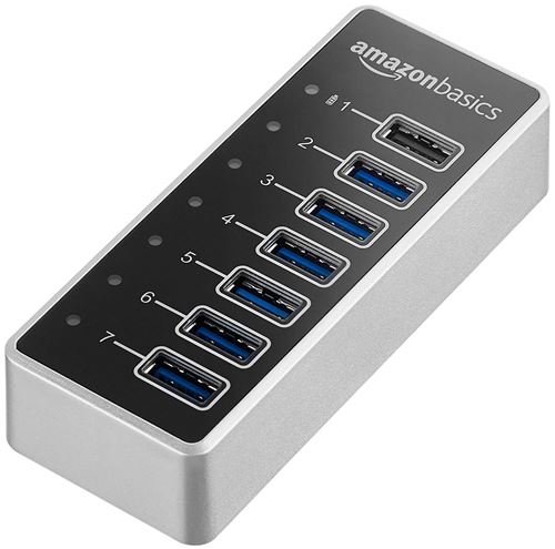 AmazonBasics Hub USB-C 3.1 7 ports avec adaptateur secteur 36 W (12 V/3 A), Argenté, UE