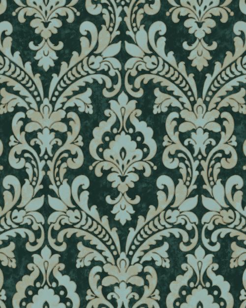 Profhome VD219174-DI Papier peint baroque satiné vert turquoise-pastel 5,33 m2