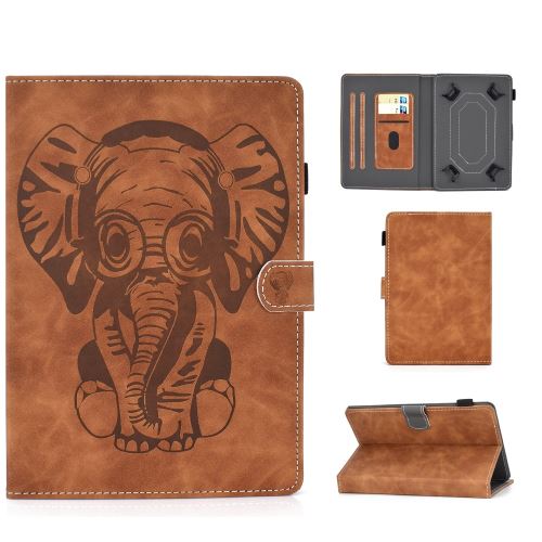 Etui en PU motif éléphant universel avec support marron pour votre tablette PC 7 pouces