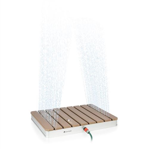 Douche de jardin - blumfeldt Sumatra Breeze SQ - Douche jaillissante - Portable - Douche de sol - Antidérapante - Imitation bois - Carré - Blanc