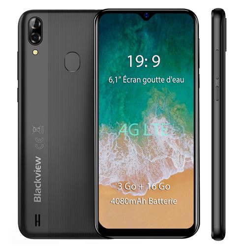 Blackview A60 Smartphone 16 Go 6.1 Écran Goutte d'eau Android 8.1 Caméra 13MP 4080mAh batterie GPS Téléphone portable Pas cher - Rouge