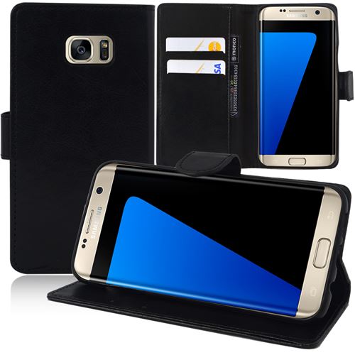 Housse Portefeuille Etui Clapet Folio Livre Rabat Support Intégré pour Samsung Galaxy S7 edge G935F - NOIR