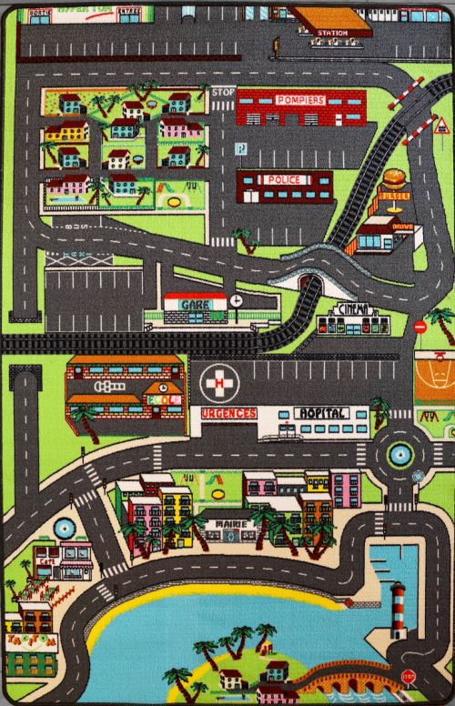 Tapis enfant – Circuit de voitures dans la ville - 130 x 200 cm