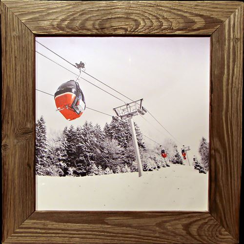 Tableau Deco Chalet en Vieux Bois-Oeuf Rouge-50x50 cm
