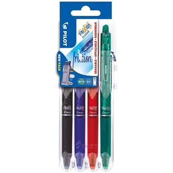Set 4 stylos Pilot Pen Frixion Clicker 07 Noir Bleu Rouge et Vert