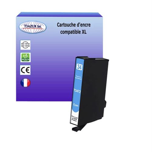 Cartouche Compatible pour Epson WorkForce Pro WF3720DWF remplace Epson T3472 (34XL) Cyan - T3AZUR