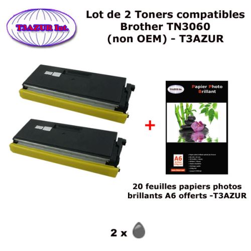 T3AZUR – Lot 2 Toner compatible Brother MFC8500J / MFC8600 / MFC8700 / MFC9600+ Pack 20 papiers photos A6 230gr
