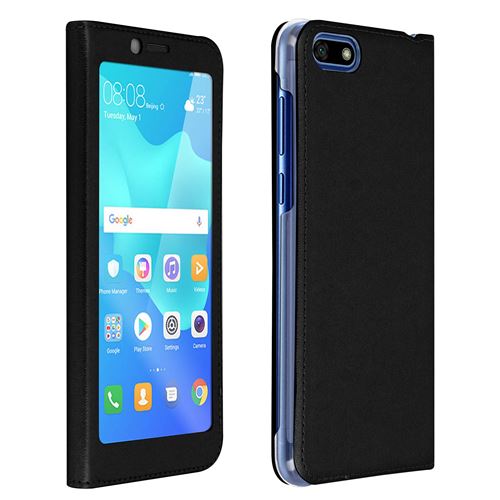 Housse huawei y5 2018/honor 7s etui fenêtre tactile coque rigide - noir