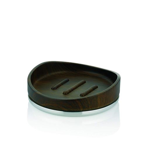 Porte Savon Rond en Bois de Noyer et Base en Zinc Moulé