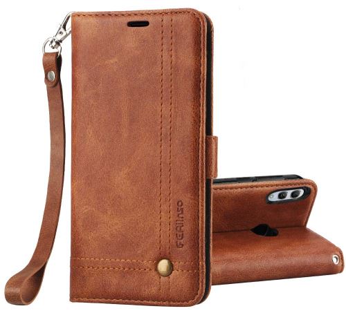 Housse pour Huawei P Smart 2019 Housse Coque Etui de luxe Portefeuille Porte Carte Et Billet (avec support integré) marron