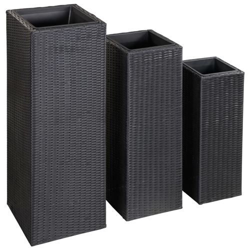 vidaXL Lits surélevés de jardin 3 pcs Résine tressée Noir