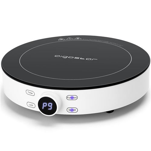 Aigostar Cookmate - Plaque à induction portable ronde. 2000W, 9 puissances et température ajustables, minuterie.