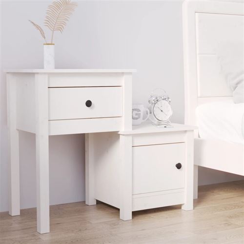 Vidaxl Blanc Table De Chevet 79,5X38x65,5 Cm Bois De Pin Massif - Image 3