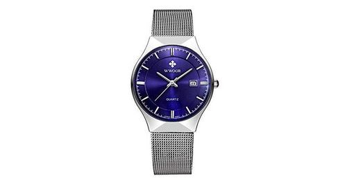 Hopeu5 wwoor montre de poignet analogique à quartz analogique en acier inoxydable ultra-fine pour hommes, avec bracelet maillé ajustable, décorée avec