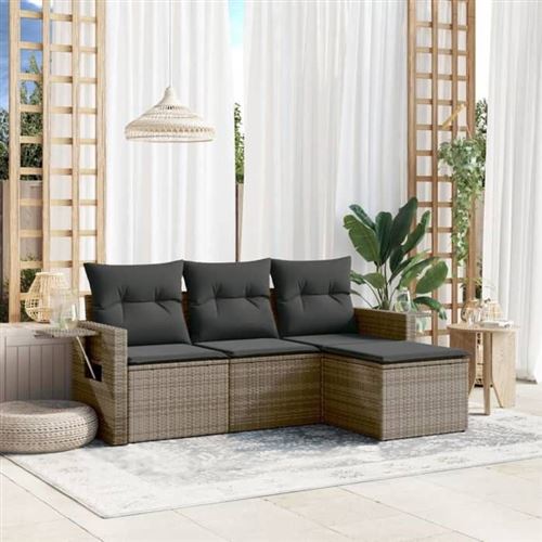 Vidaxl Gris Salon De Jardin Avec Coussins 4 Pcs, Canapés De Terrasse, Ensemble De Meubles De Patio, Mobilier D'extérieur, 3252407 - Image 2
