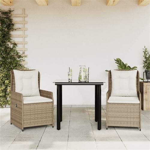 Vidaxl 3-Delige Tuinset Met Kussens Poly Rattan Beige3262889 - Image 3