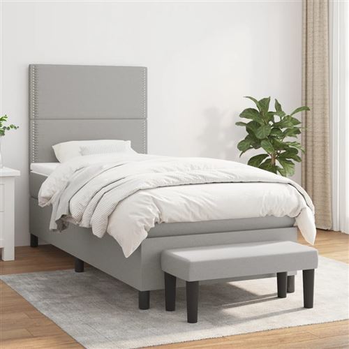 vidaXL Sommier à lattes de lit et matelas Gris clair 90x190 cm Tissu3136477