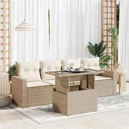 Vidaxl Beige Vida Xl Salon De Jardin 5 Pcs Avec Coussins - Image 2