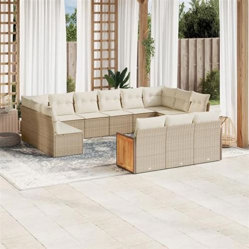 Vidaxl Salon de jardin 13 pcs - Beige r&eacute;sine tress&eacute;e