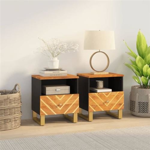 Non Communiqué Noir Vidaxl Tables De Chevet 2 Pcs Marron Et Bois De Manguier Solide 356790