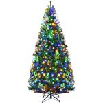 Giantex Sapin de noël artificiel lumineux 210 cm,led lumière 4 couleurs blanche chaude