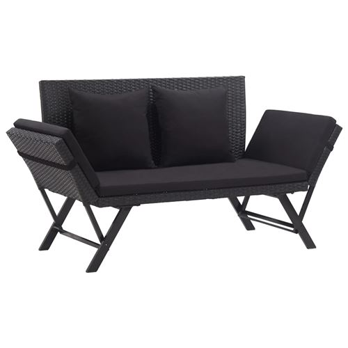 Banc de jardin avec coussins 176 cm Résine tressée noir