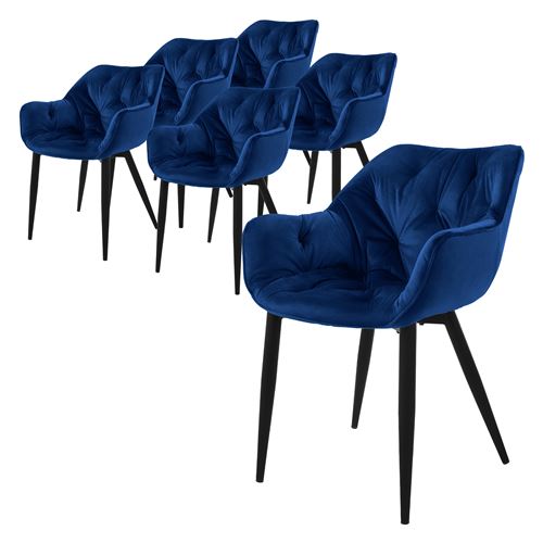 ML-Design Set de 6 Chaises de Salle à Manger, Bleu Foncé, Assise Rembourrée en Velours,