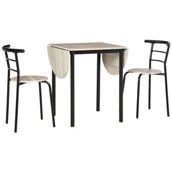 Ensemble table à manger 3 pièces avec 2 chaises style industriel - table extensible - acier MDF aspect chêne clair - 1