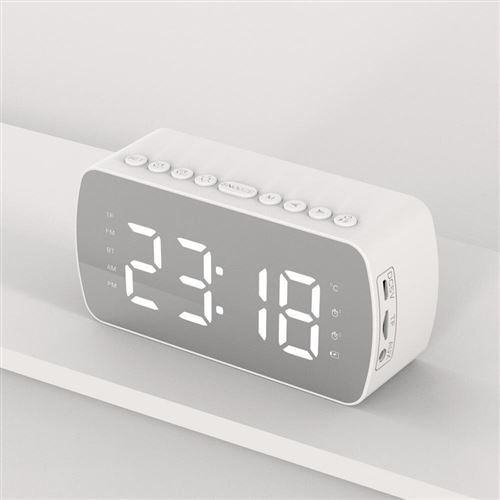 Enceinte Bluetooth G10 Miroir Réveil Blanc
