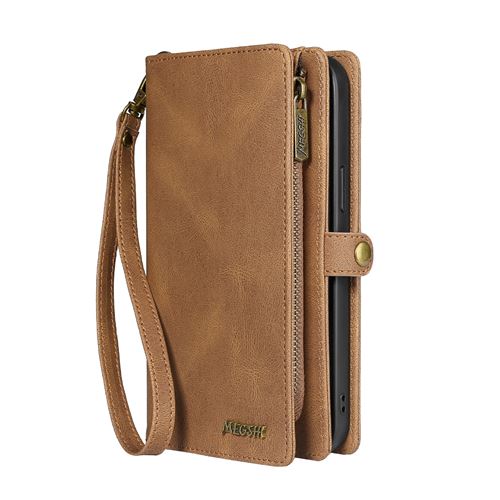 Coque S22 Ultra avec Porte-cartes FONGWAN avec Sangle, Portefeuille, Antichoc - brun