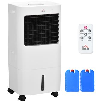Ventilateur rafraichisseur humidificateur 65W 3 en 1 - roulettes, télécommande - silencieux oscillant - réservoir 15L - blanc noir - 1