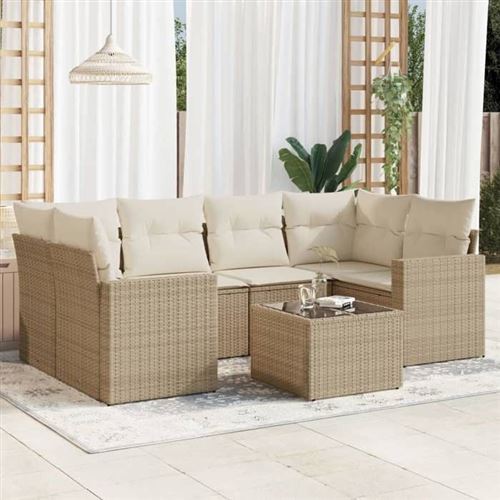 Vidaxl Beige Salon De Jardin 7 Pcs - Image 2