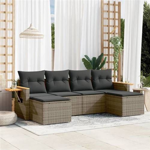 Vidaxl Gris Salon De Jardin Modulable Rotin 6 Pieces 6 Personnes - Image 2