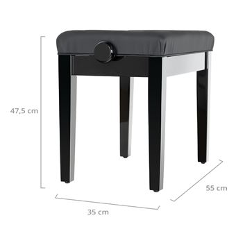Banc De Piano Classic Cantabile Modèle W - Noir Brillant, Assise Chesterfield, Hauteur Réglable - Pour Piano à Queue Ou Droit