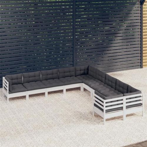 Non Communiqué Blanc Salon De Jardin Modulable Vidaxl Bois 8 Personnes 10 Pieces