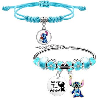 Bracelets D'amitié Stitch Disney - Lot De 2 En Cuir Tressé Et Perles, Ajustables Pour Enfants/filles, Cadeau Anniversaire Ou Noël