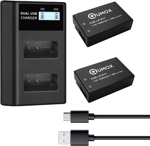 2Pcs Batteries LP-E17 et Double Chargeur pour EOS 200D, 77D, 750D, 760D, 800D, 8000D EOS R50 RP R10 R8, Rebel T8i, T7i, T6i, T6s SL2