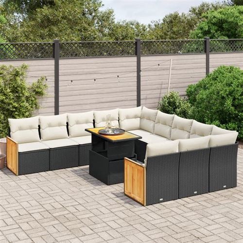 Non Communiqué Noir Vidaxl Salon De Jardin Avec Coussins 11 Pcs, Canapés De Terrasse, Ensemble De Meubles De Patio, Mobilier D'extérieur, 3274143