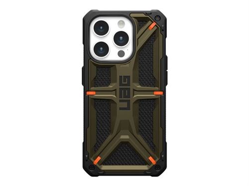 UAG Monarch Kevlar Series Rugged Case for iPhone 15 Pro [6.1-in] - Monarch Kevlar Element Green - Coque de protection pour téléphone portable - caoutchouc, DuPont Kevlar, alliage métallique, plaque de cisaillement en polycarbonate - kevlar vert éléme