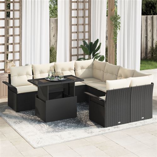 Non Communiqué Noir Ensemble De Canapé De Jardin 9 Pièces Avec Coussins Rattan
